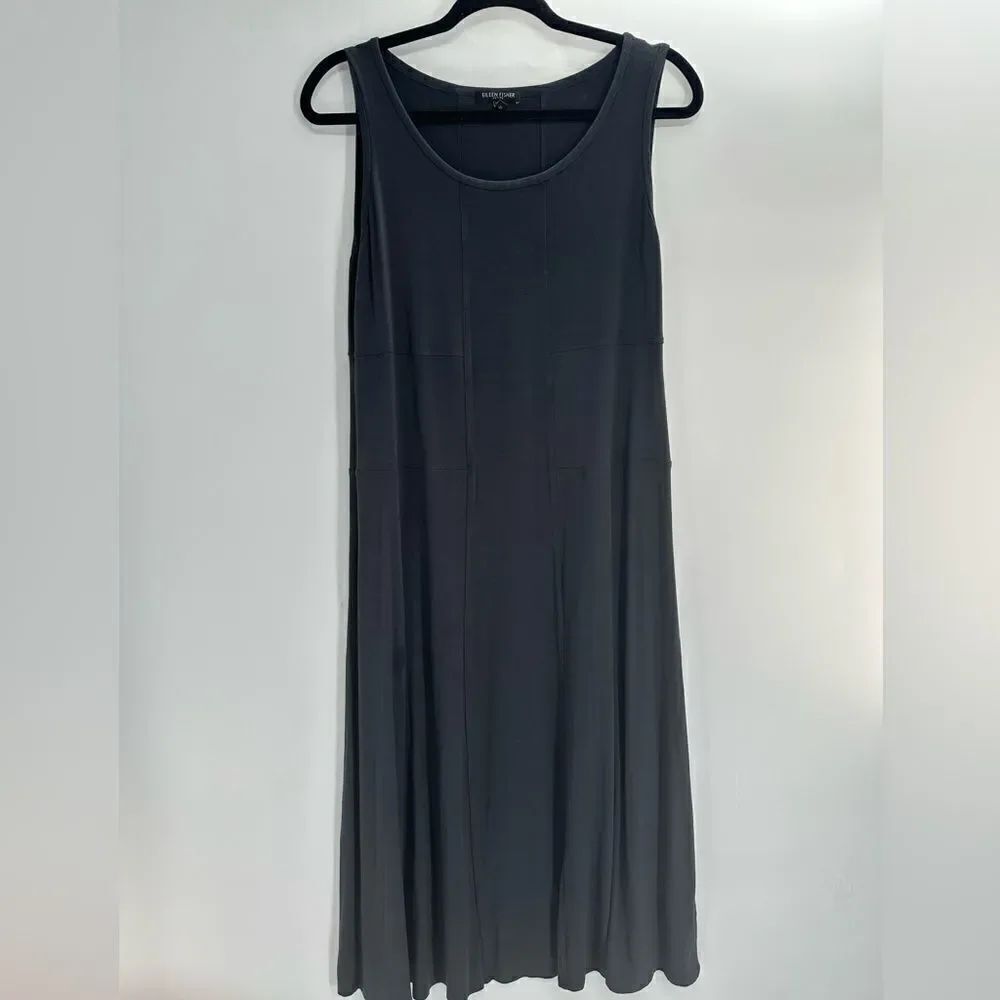 Eileen Fisher Womens Midi Dress Black Sleeveless Knit Stretch Minimalist PM